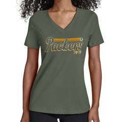Green Bay Packers Starter Women's Groovy Script V-Neck T-Shirt | NFL New