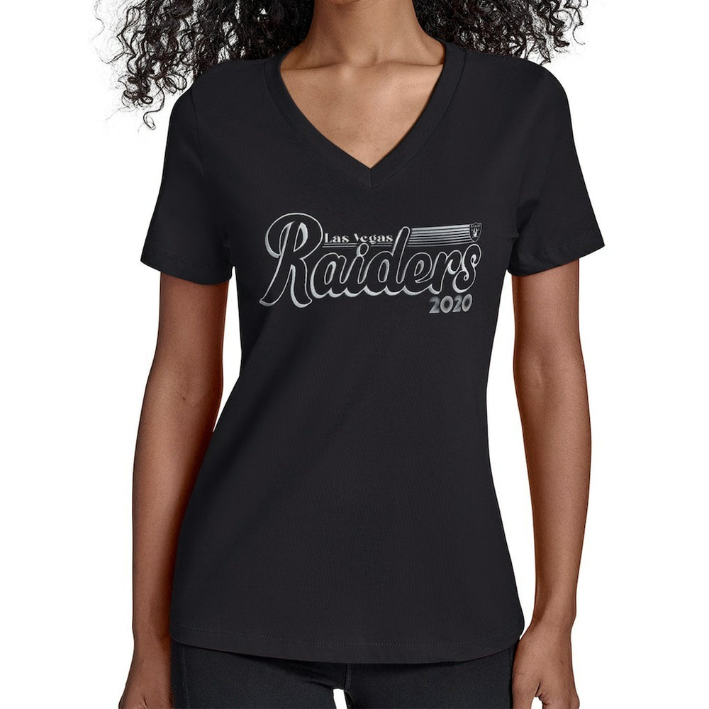 Las Vegas Raiders Starter Women's Groovy Script V-Neck T-Shirt | NFL Online