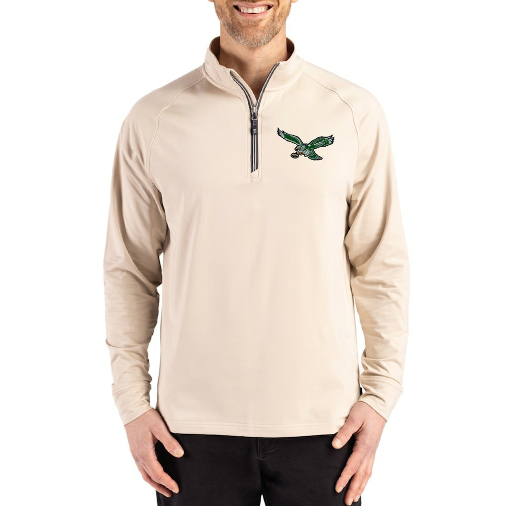 Philadelphia Eagles Cutter & Buck Throwback Logo Adapt Eco Knit Stretch Recycled Quarter-Zip Pullover | NFL Hot