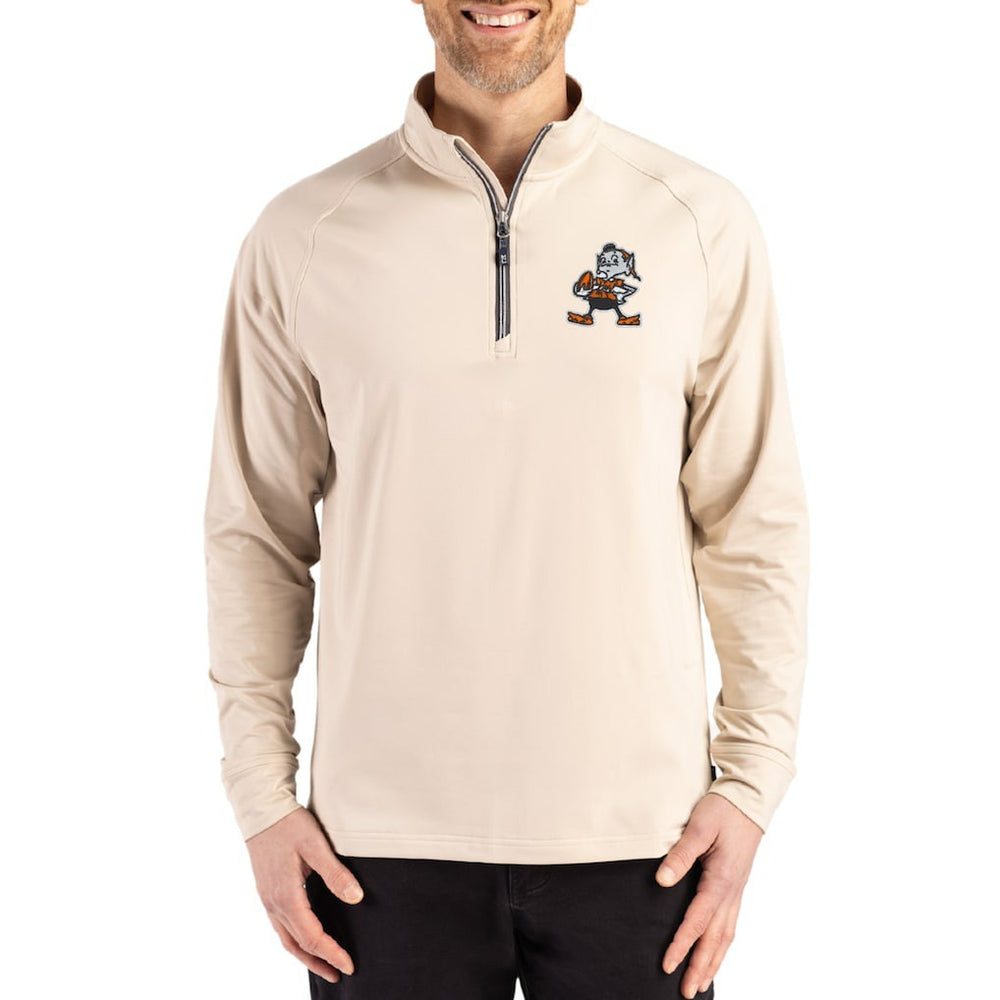 Cleveland Browns Cutter & Buck Throwback Logo Adapt Eco Knit Stretch Recycled Quarter-Zip Pullover | NFL On sale