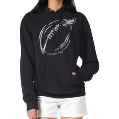 Philadelphia Eagles G-III 4Her by Carl Banks Women's Metallic Print Football Sketch Fleece Pullover Hoodie | NFL Outlet