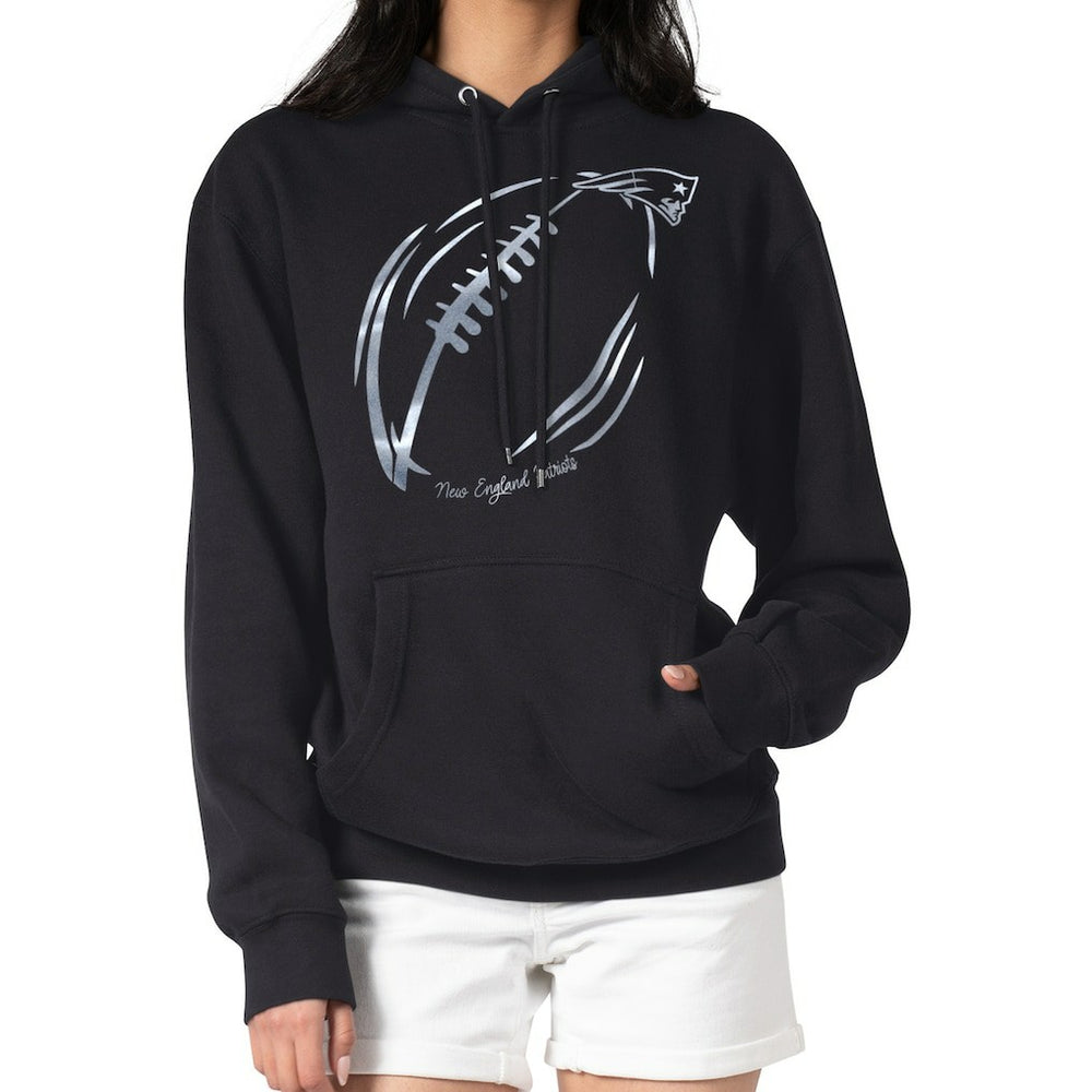 New England Patriots G-III 4Her by Carl Banks Women's Metallic Print Football Sketch Fleece Pullover Hoodie | NFL New