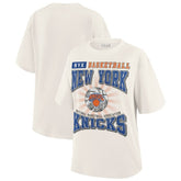 Cream New York Knicks WEAR by Erin Andrews Women's Ball Boyfriend T-Shirt | NBA