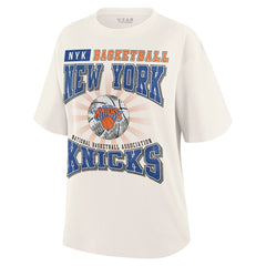 Cream New York Knicks WEAR by Erin Andrews Women's Ball Boyfriend T-Shirt | NBA