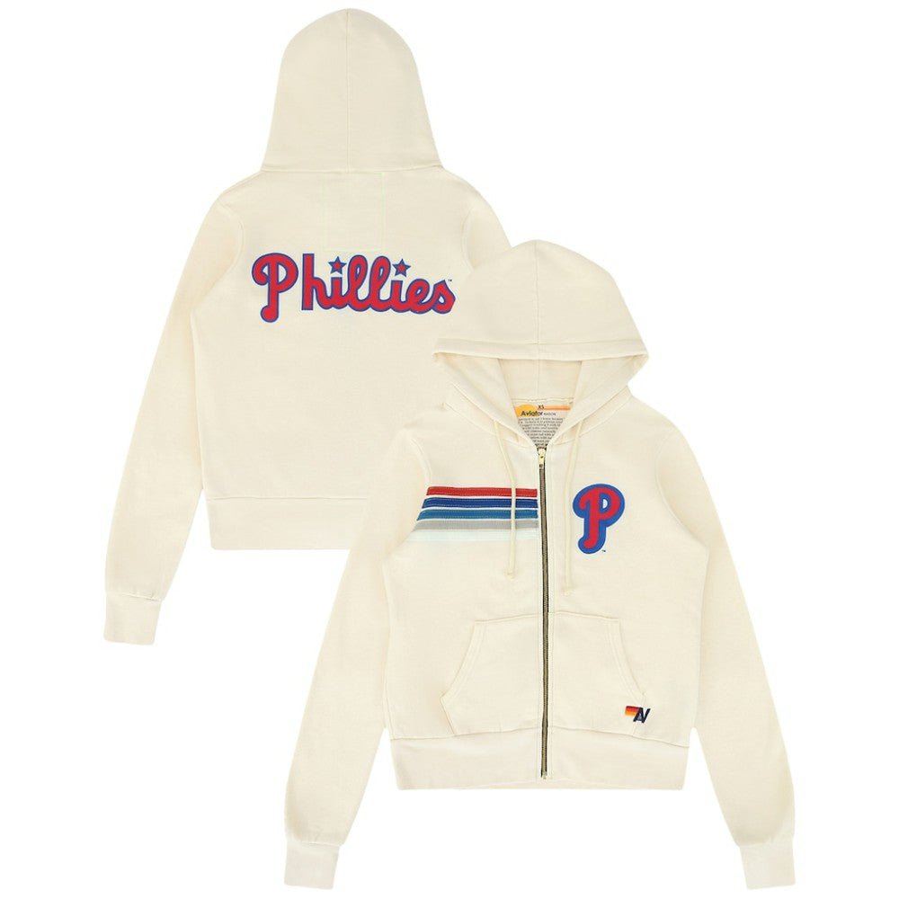 Philadelphia Phillies Aviator Nation x MLB Unisex Five-Stripe Tri-Blend Full-Zip Hoodie - MLB Hoodies