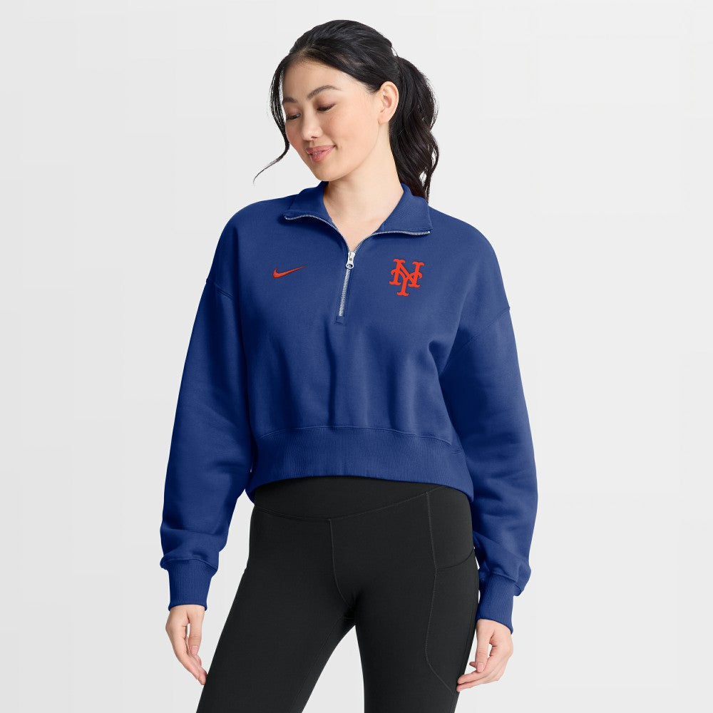 New York Mets Nike Women's Primetime Phoenix Fleece Half-Zip Sweatshirt - MLB Sweatshirts