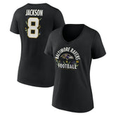 Baltimore Ravens Lamar Jackson Women's Floral Name & Number V-Neck T-Shirt | NFL Discount