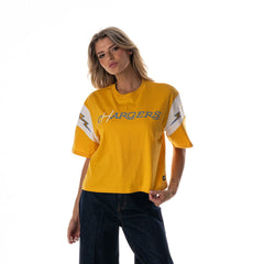 Los Angeles Chargers The Wild Collective Women's Charger Power Contrast Sleeve Insert T-Shirt | NFL On sale