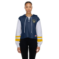 Milwaukee Brewers New Era Women's Boxy Lace-Up Hoodie - MLB Hoodies