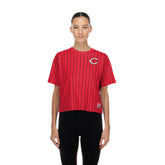 Cincinnati Reds New Era Women's Throwback Meshback Pinstripe Boxy T-Shirt - MLB T-shirts