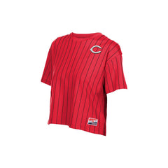 Cincinnati Reds New Era Women's Throwback Meshback Pinstripe Boxy T-Shirt - MLB T-shirts