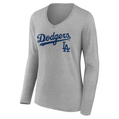 Los Angeles Dodgers Women's Team Lockup Long Sleeve V-Neck T-Shirt - MLB T-shirts