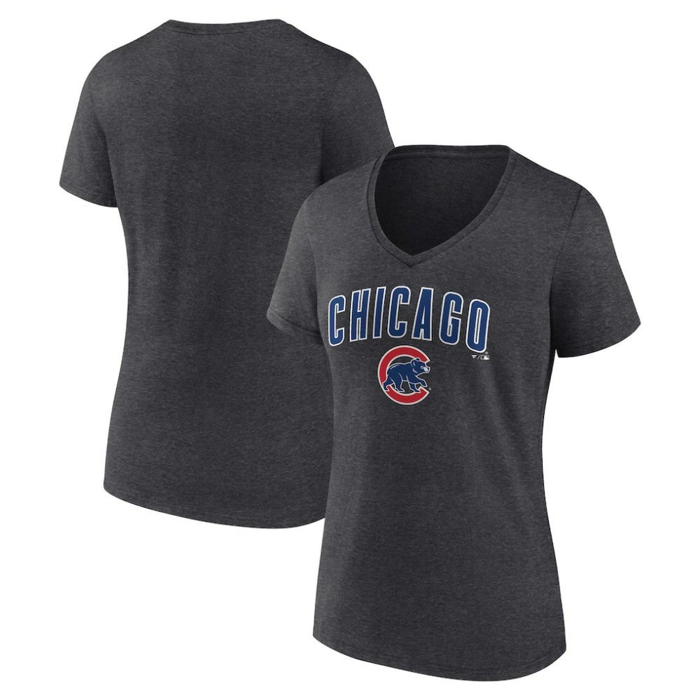 Chicago Cubs Women's Team Lockup V-Neck T-Shirt - MLB T-shirts