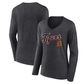 Detroit Tigers Women's Team Lockup Long Sleeve V-Neck T-Shirt - MLB T-shirts