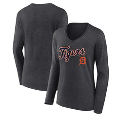 Detroit Tigers Women's Team Lockup Long Sleeve V-Neck T-Shirt - MLB T-shirts