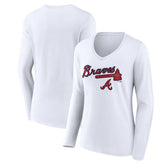 Atlanta Braves Women's Team Lockup Long Sleeve V-Neck T-Shirt - MLB T-shirts