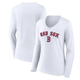 Boston Red Sox Women's Team Lockup Long Sleeve V-Neck T-Shirt - MLB T-shirts