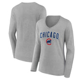 Chicago Cubs Women's Team Lockup Long Sleeve V-Neck T-Shirt - MLB T-shirts