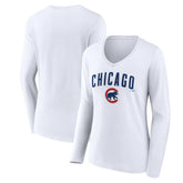 Chicago Cubs Women's Team Lockup Long Sleeve V-Neck T-Shirt - MLB T-shirts
