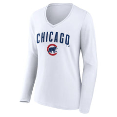 Chicago Cubs Women's Team Lockup Long Sleeve V-Neck T-Shirt - MLB T-shirts