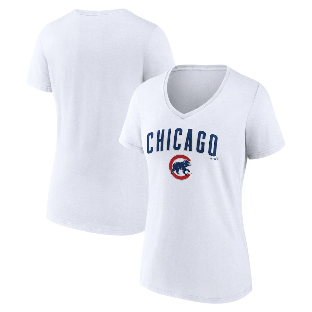 Chicago Cubs Women's Team Lockup V-Neck T-Shirt - MLB T-shirts
