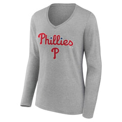 Philadelphia Phillies Women's Team Lockup Long Sleeve V-Neck T-Shirt - MLB T-shirts