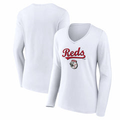 Cincinnati Reds Women's Team Lockup Long Sleeve V-Neck T-Shirt - MLB T-shirts