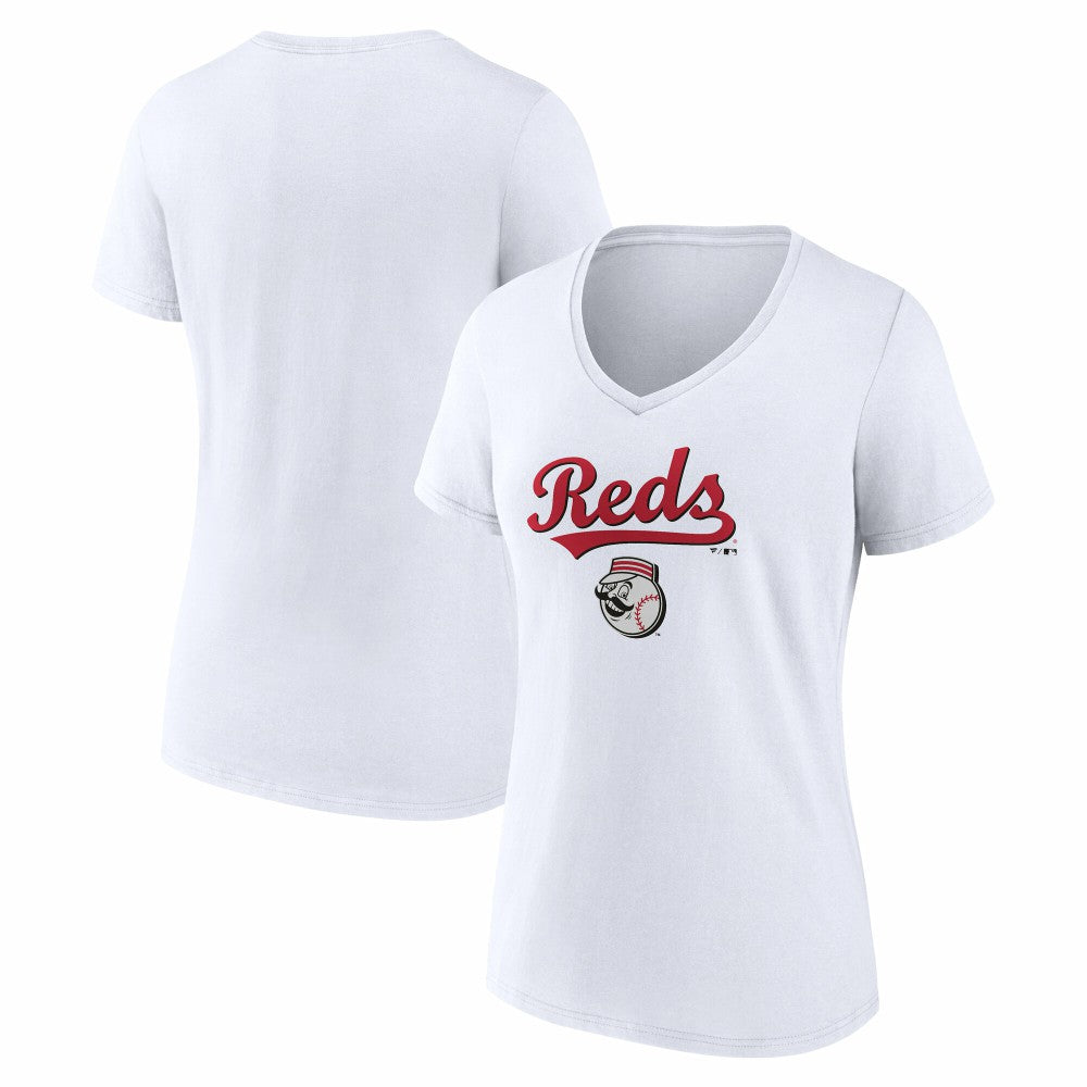 Cincinnati Reds Women's Team Lockup V-Neck T-Shirt - MLB T-shirts