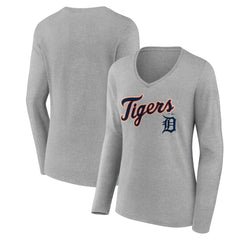 Detroit Tigers Women's Team Lockup Long Sleeve V-Neck T-Shirt - MLB T-shirts
