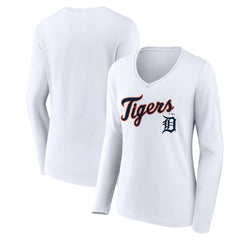 Detroit Tigers Women's Team Lockup Long Sleeve V-Neck T-Shirt - MLB T-shirts