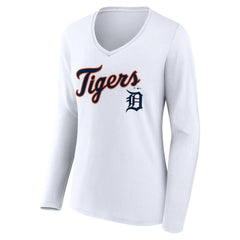 Detroit Tigers Women's Team Lockup Long Sleeve V-Neck T-Shirt - MLB T-shirts