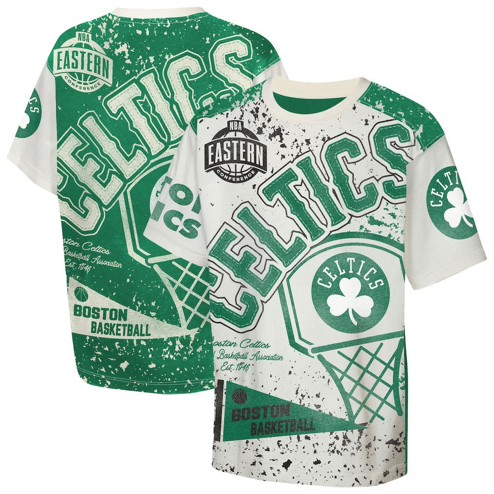 Cream Boston Celtics Outerstuff Youth Top Player All-Over-Print T-Shirt | NBA