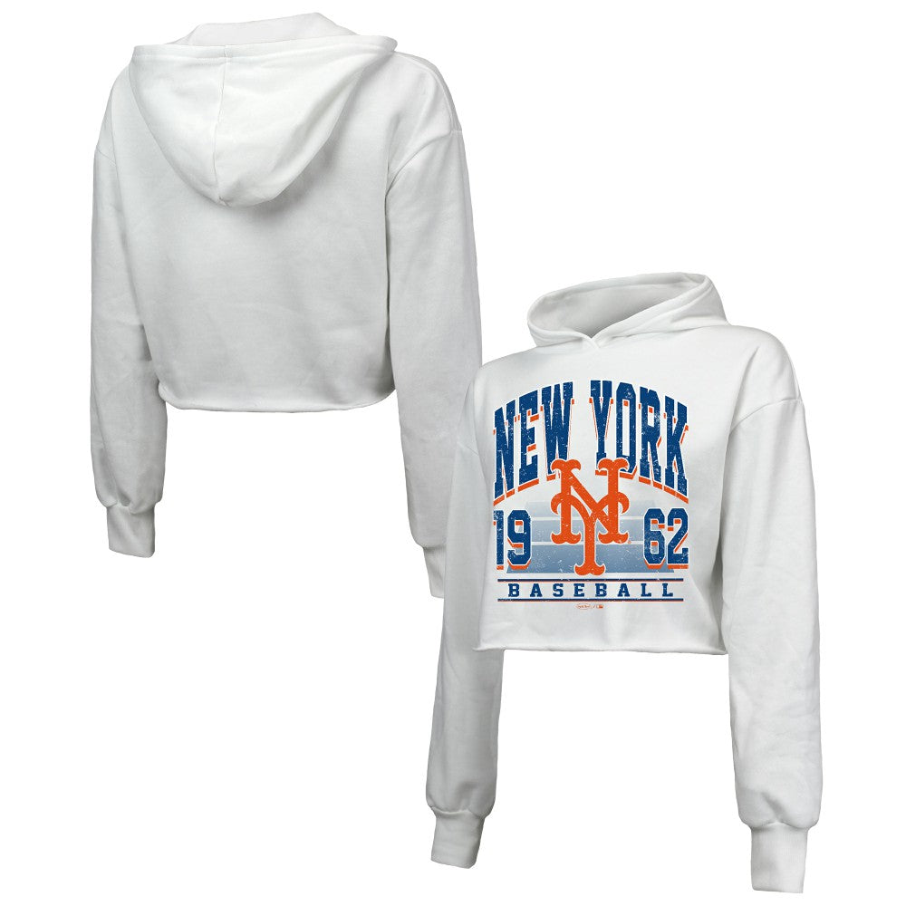New York Mets Majestic Threads Women's Cropped Have A Field Day Tri-Blend Hoodie - MLB Hoodies