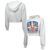 New York Mets Majestic Threads Women's Cropped Have A Field Day Tri-Blend Hoodie - MLB Hoodies
