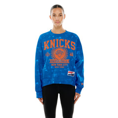 Blue New York Knicks Women's Throwback Collection Mineral Wash Crewneck Sweatshirt | NBA