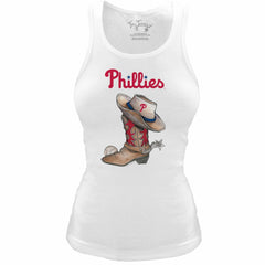 Philadelphia Phillies Tiny Turnip Women's Fitted Vintage Cowboy Boot Tri-Blend Tank Top - MLB Tanks