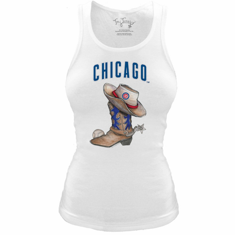 Chicago Cubs Tiny Turnip Women's Fitted Vintage Cowboy Boot Tri-Blend Tank Top - MLB Tanks