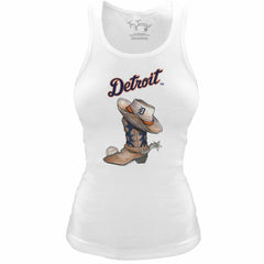 Detroit Tigers Tiny Turnip Women's Fitted Vintage Cowboy Boot Tri-Blend Tank Top - MLB Tanks