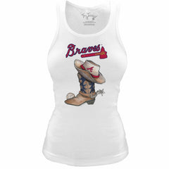 Atlanta Braves Tiny Turnip Women's Fitted Vintage Cowboy Boot Tri-Blend Tank Top - MLB Tanks