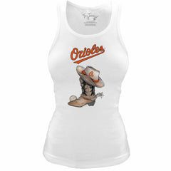 Baltimore Orioles Tiny Turnip Women's Fitted Vintage Cowboy Boot Tri-Blend Tank Top - MLB Tanks