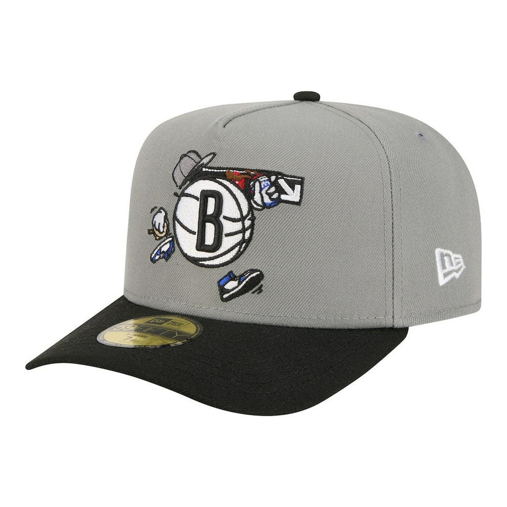 Gray Brooklyn Nets Injection Cartoon Logo A-Frame 59FIFTY Fitted Hat | NBA