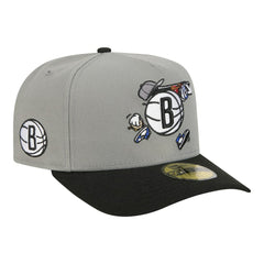 Gray Brooklyn Nets Injection Cartoon Logo A-Frame 59FIFTY Fitted Hat | NBA