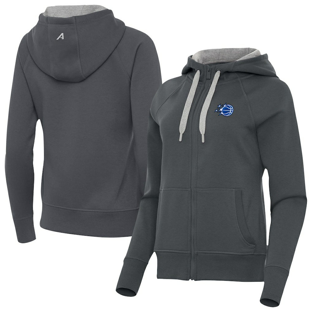 Charcoal Orlando Magic Antigua Women's New Logo Victory Full-Zip Hooded Sweatshirt | NBA