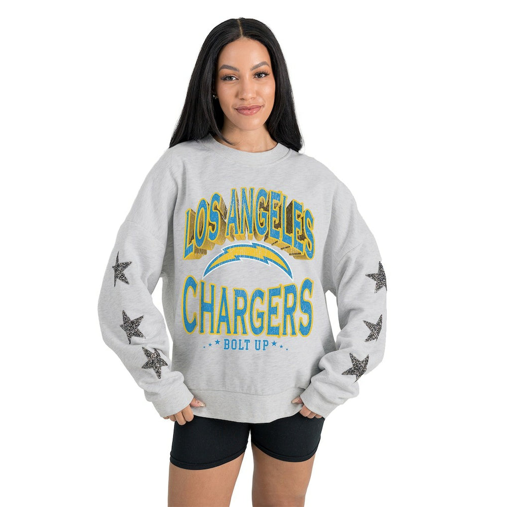 Los Angeles Chargers Gameday Couture Women's Resilience Relaxed Rhinestone Pullover Sweatshirt | NFL US