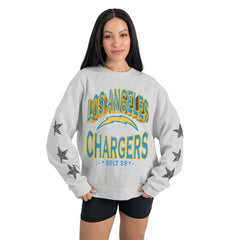 Los Angeles Chargers Gameday Couture Women's Resilience Relaxed Rhinestone Pullover Sweatshirt | NFL US