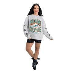 Miami Dolphins Gameday Couture Women's Resilience Relaxed Rhinestone Pullover Sweatshirt | NFL US