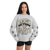 New Orleans Saints Gameday Couture Women's Resilience Relaxed Rhinestone Pullover Sweatshirt | NFL Discount