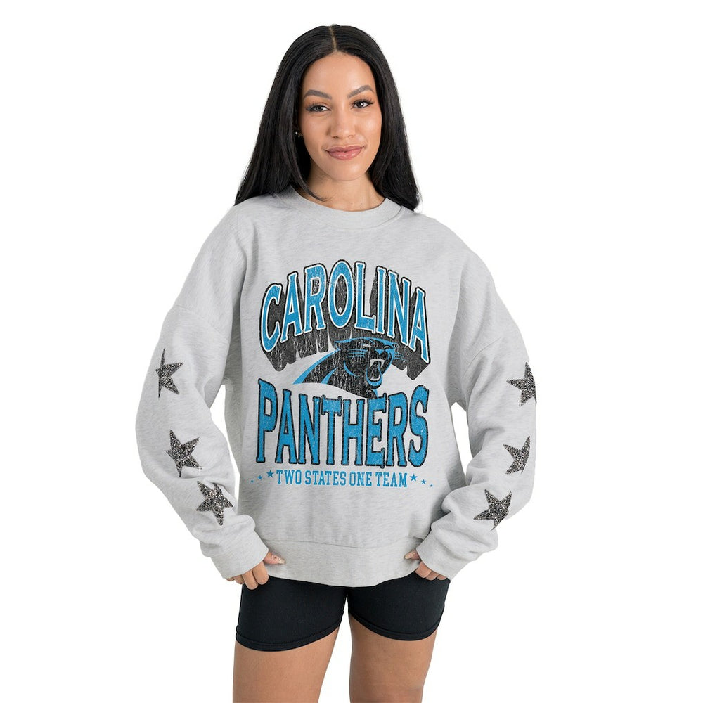 Carolina Panthers Gameday Couture Women's Resilience Relaxed Rhinestone Pullover Sweatshirt | NFL New