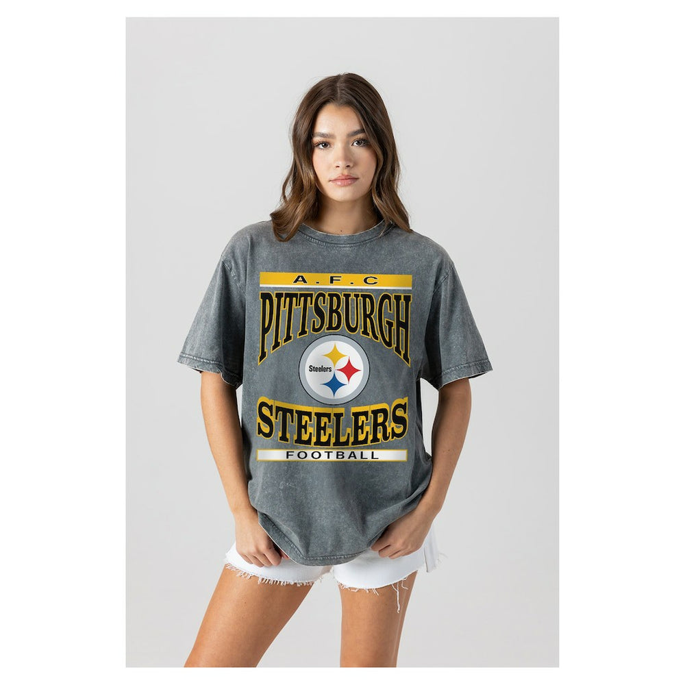 Pittsburgh Steelers Gameday Couture Women's Oversized Classic Grind Washed T-Shirt | NFL Online