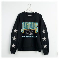 Jacksonville Jaguars Gameday Couture Women's Pure Victory Rhinestud Star-Sleeve Pullover Sweatshirt | NFL New